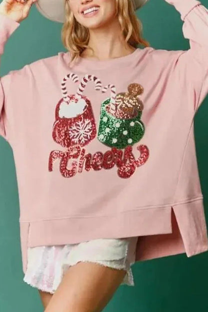 Christmas Candy Cup Sequined Loose Sweatshirt
