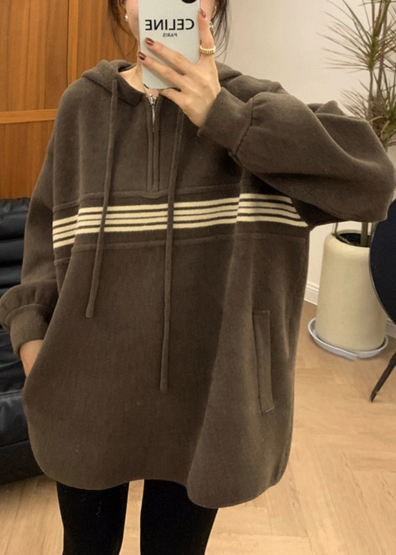 Apricot Hooded Zippered Pockets Sweatshirt Fall Qx031