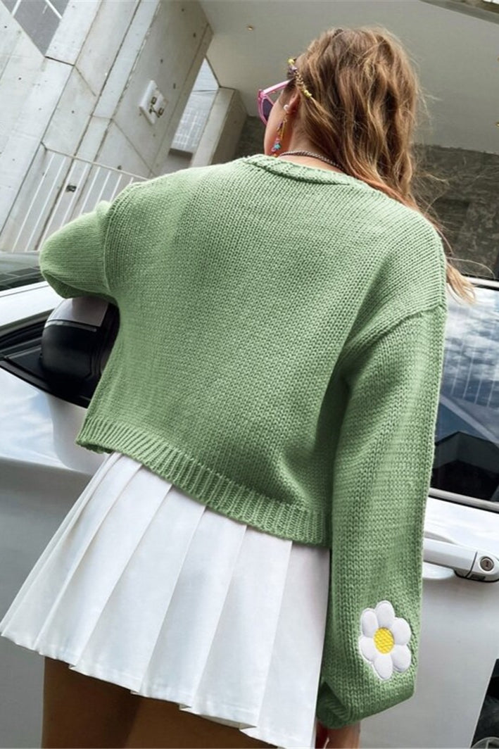 Sweet Pattern Loose Cropped Knit Cardigan
