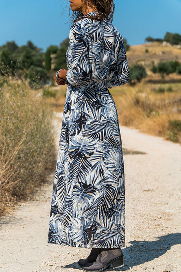 Lapel-collar -print Single-breasted Maxi Dress