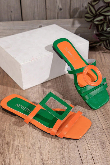Fashionable and Color-blocked Simple Flat Sandals
