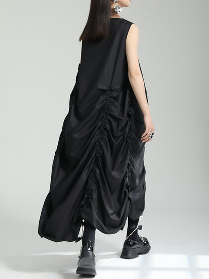 Irregular Clipping Loose Color Round-neck Midi Dresses