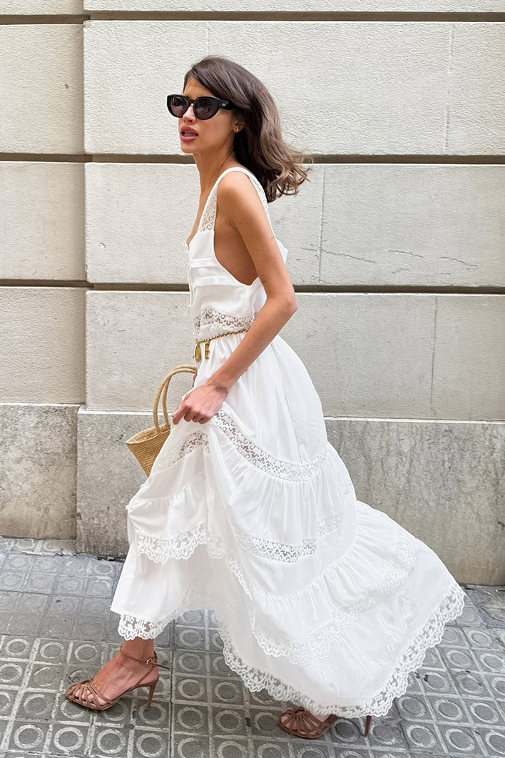 Lace Patchwork Ruffle Loose Maxi Dress