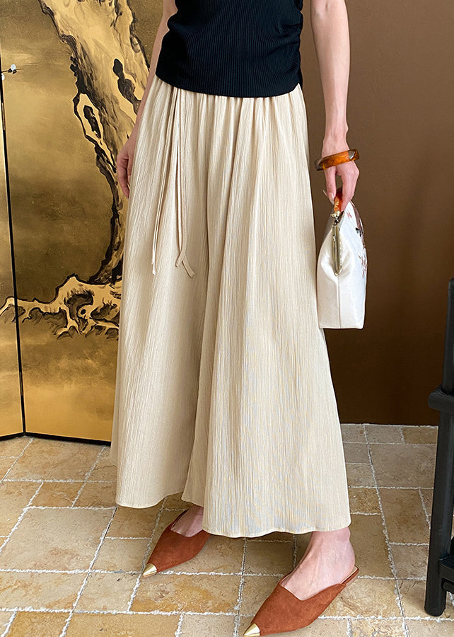 New Khaki Tasseled High Waist Cotton Crop Pants Summer Af1041