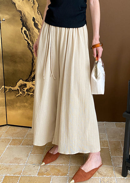 New Khaki Tasseled High Waist Cotton Crop Pants Summer Af1041