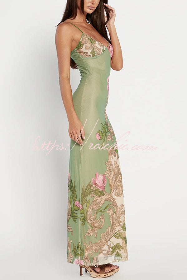 Reveling in the Unknown Print Slip Stretch Maxi Dress