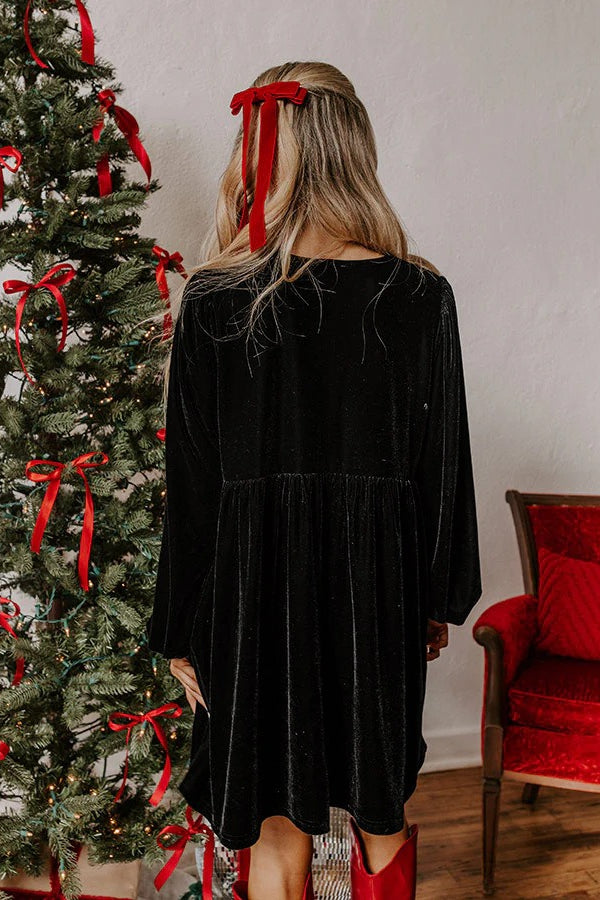 Velvet Loose Cutout Tie Waist Mini Dresses