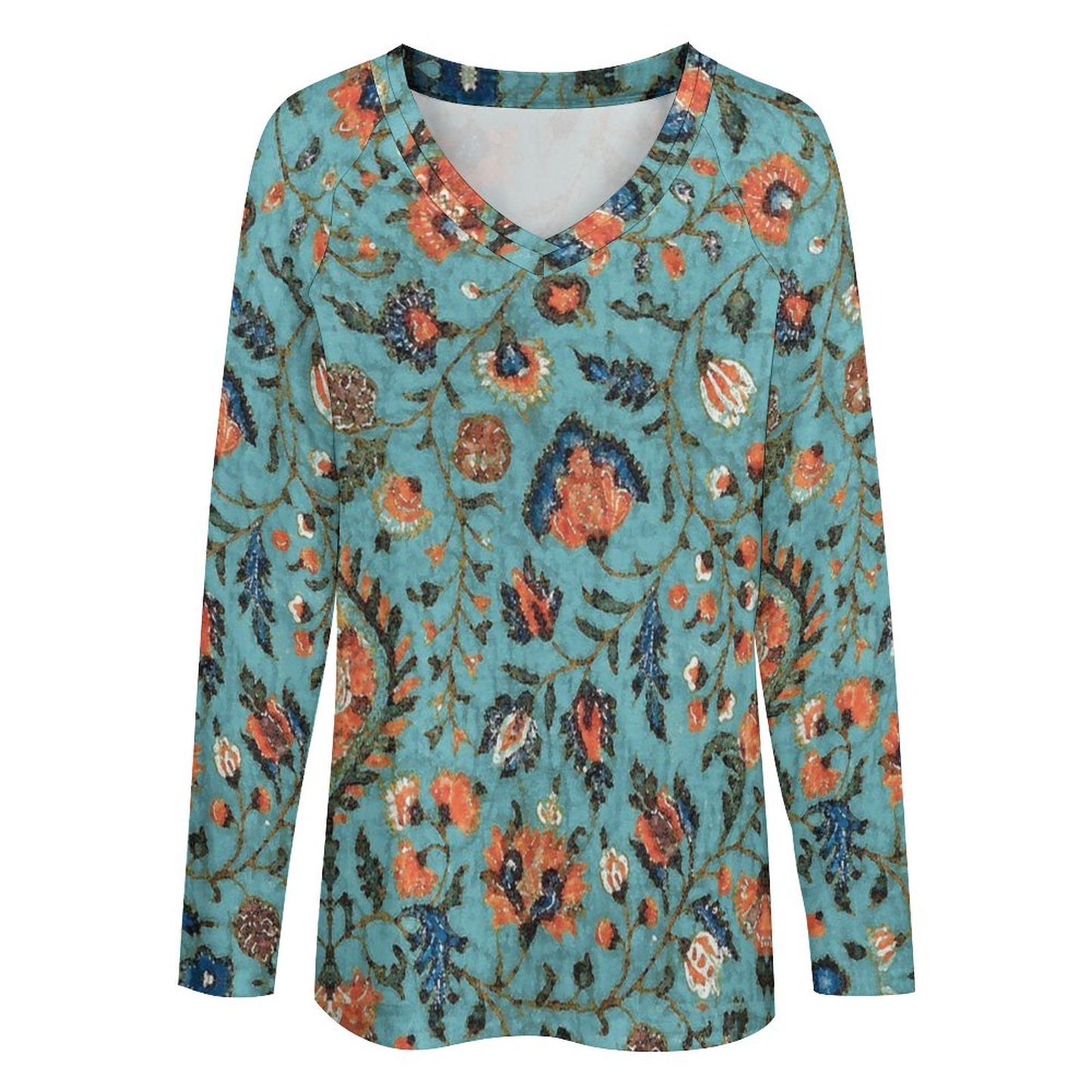 Print V-neck Long Sleeve T-shirt