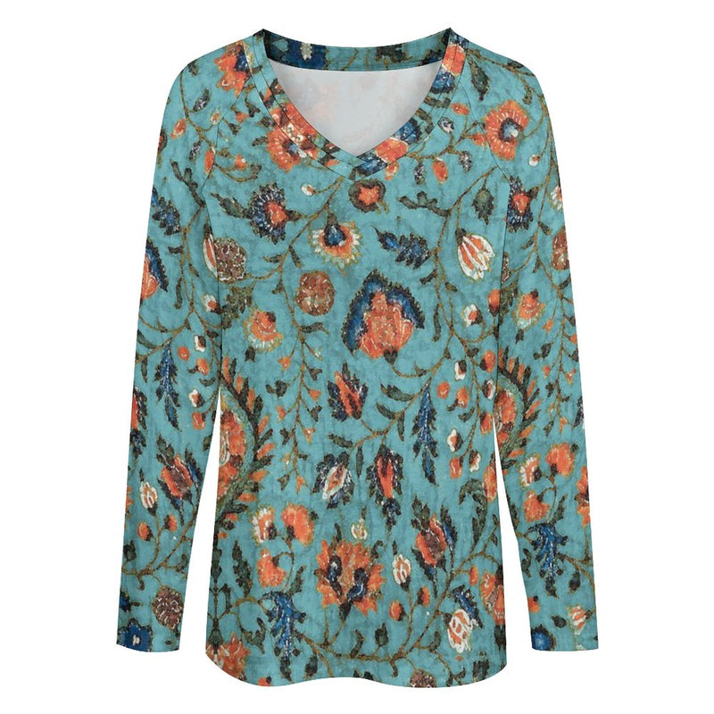 Print V-neck Long Sleeve T-shirt