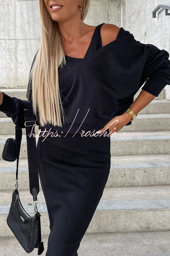 Around the World Hooded Sweatshirt and Slip Maxi Skirt Two Piece Set