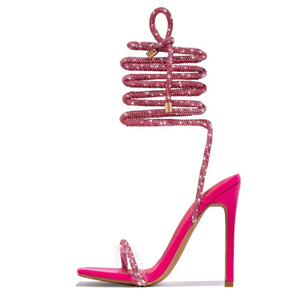 Liyke Gold Crystal Ankle Cross Strap Sandals – ’s Summer Party Wedding Banquet Shoes