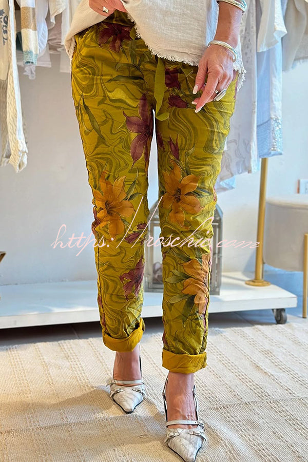 Print Elastic Waist Pocket Pants