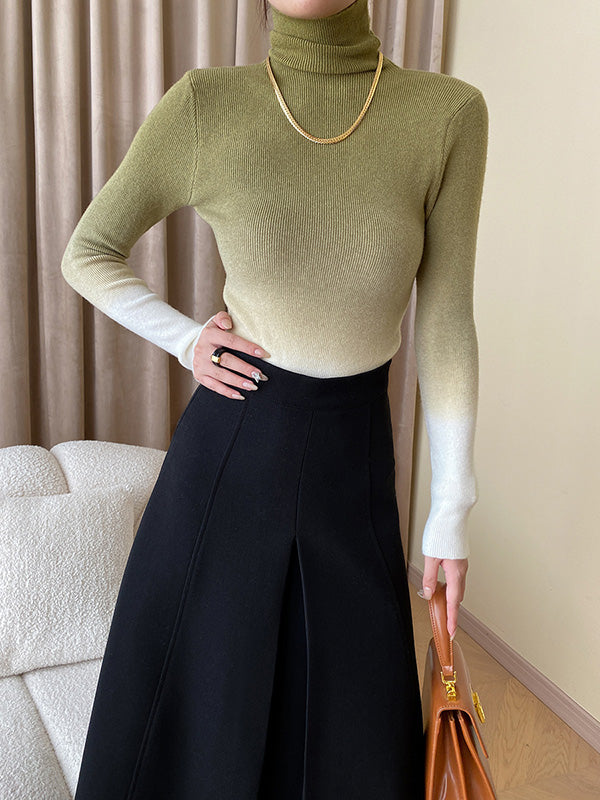 Art Purple High-neck Gradient Long Sleeve Sweater Qx018