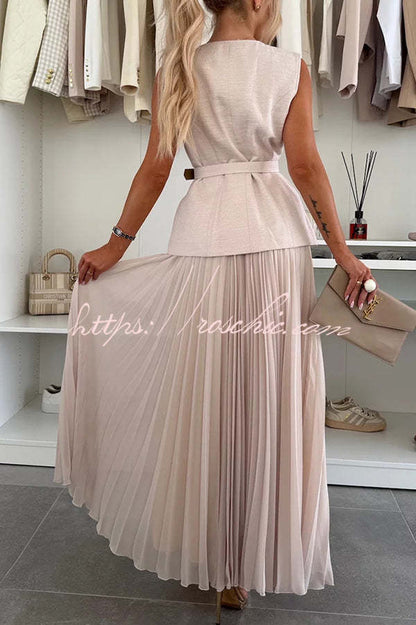 Relaxed and Pleated Tulle Side Zipper A-line Maxi Skirt