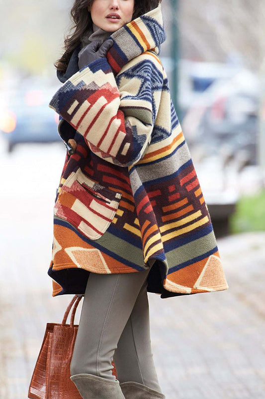 Long Sleeve Hooded Printed Coat