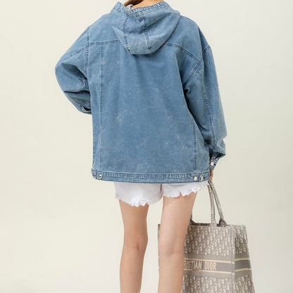 Denim Hooded Sweatshirt With