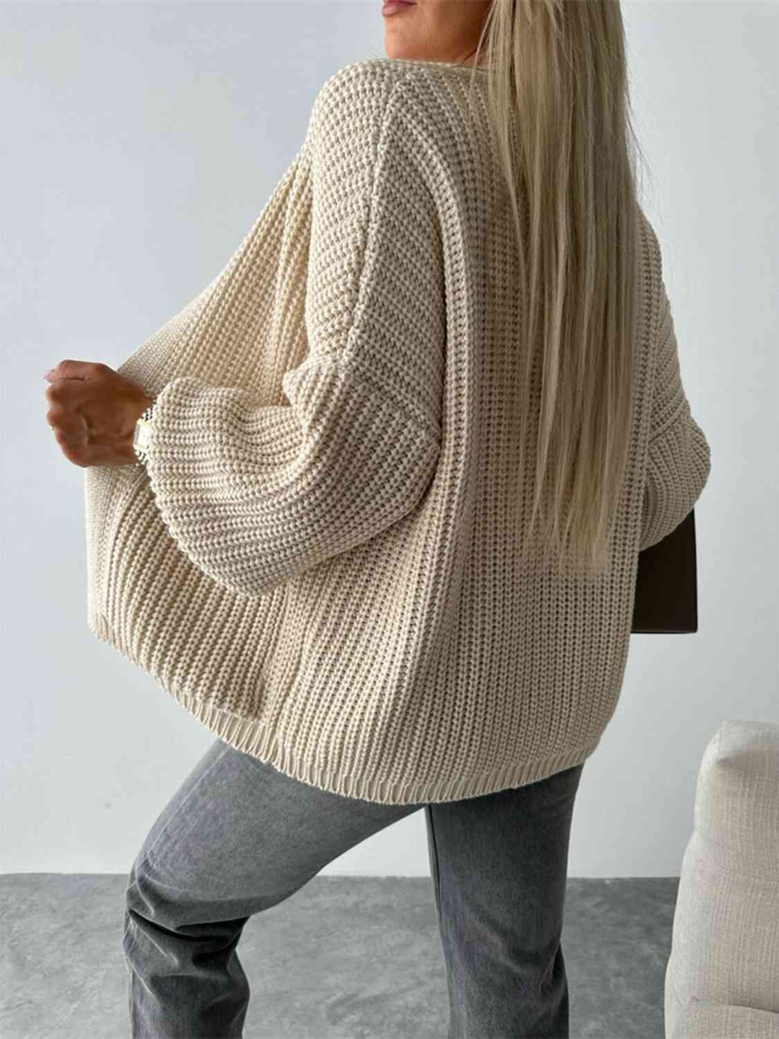 Color V-neck Long-sleeved Knitted Cardigan