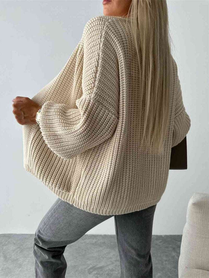 Color V-neck Long-sleeved Knitted Cardigan