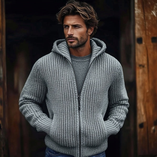 Men's Vintage Solid Color Zip Pocket Hooded Sweater artswardrobe