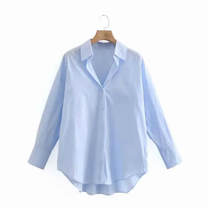 New Simply Candy Color Single Breasted Poplin Shirts Office Lady Long Sleeve Blouse Chemise Tops