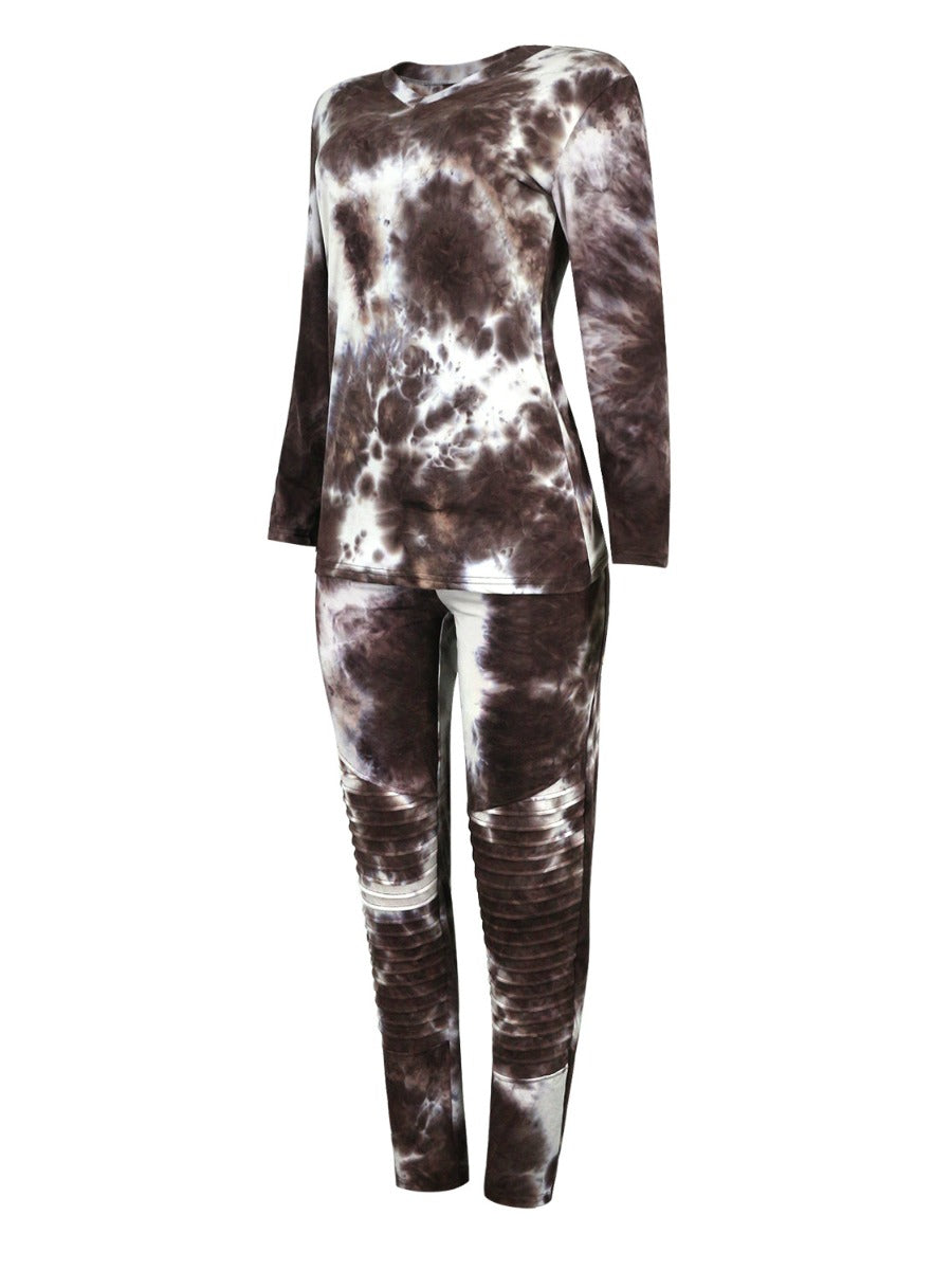 V Neck Tie Dye Skinny Pants Set Ac2054