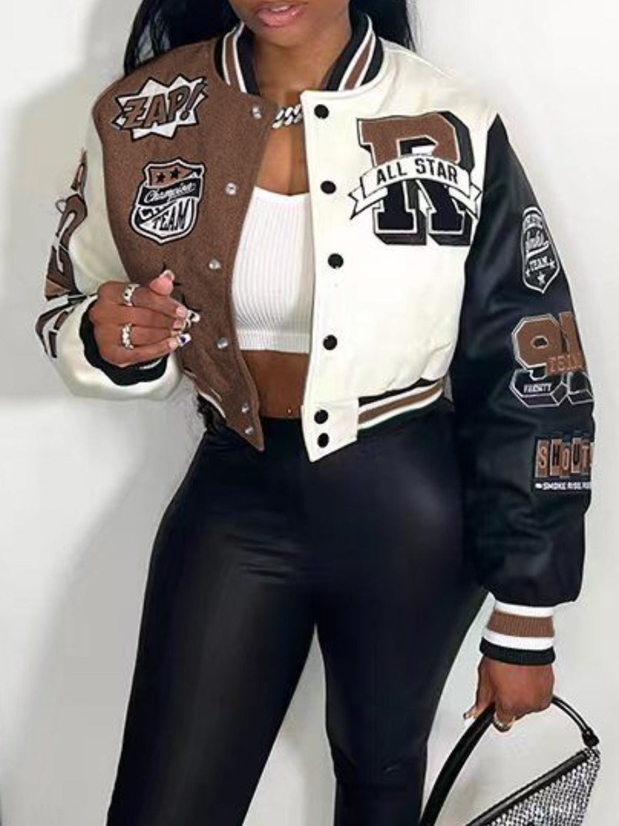 Letter Print Varsity Jacket Pants Set Ar50107