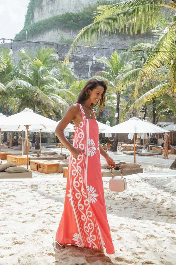 Off-shoulder Print A-line Cami Maxi Dress