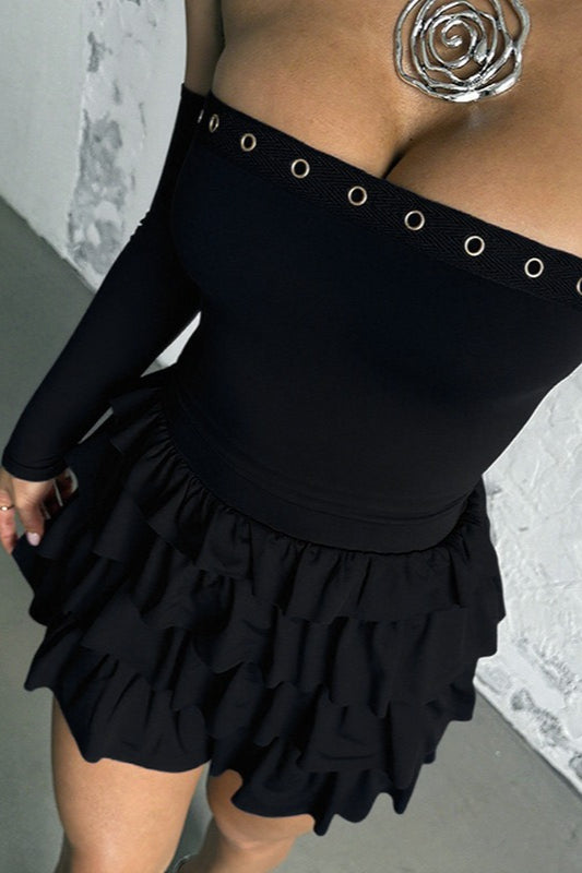 Long Sleeve Off Shoulder Mini Dress