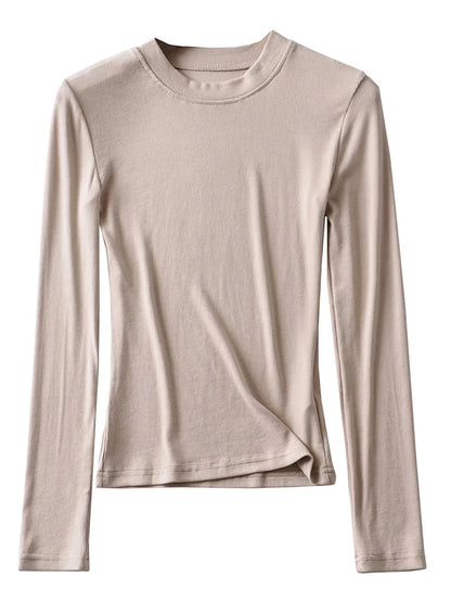Clothing Cotton Kintted Tops Slim Elastic O-neck Full-sleeve T-shirt