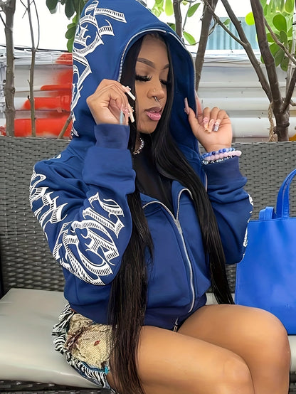 Letter Print Long Sleeve Zip Up Hoodies Rg2041