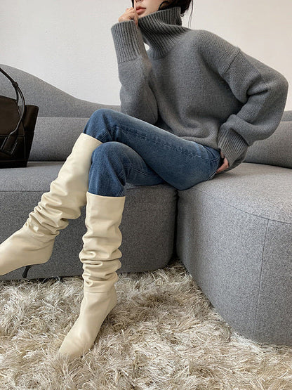 Grey High-neck Long Sleeve Sweater Qx016