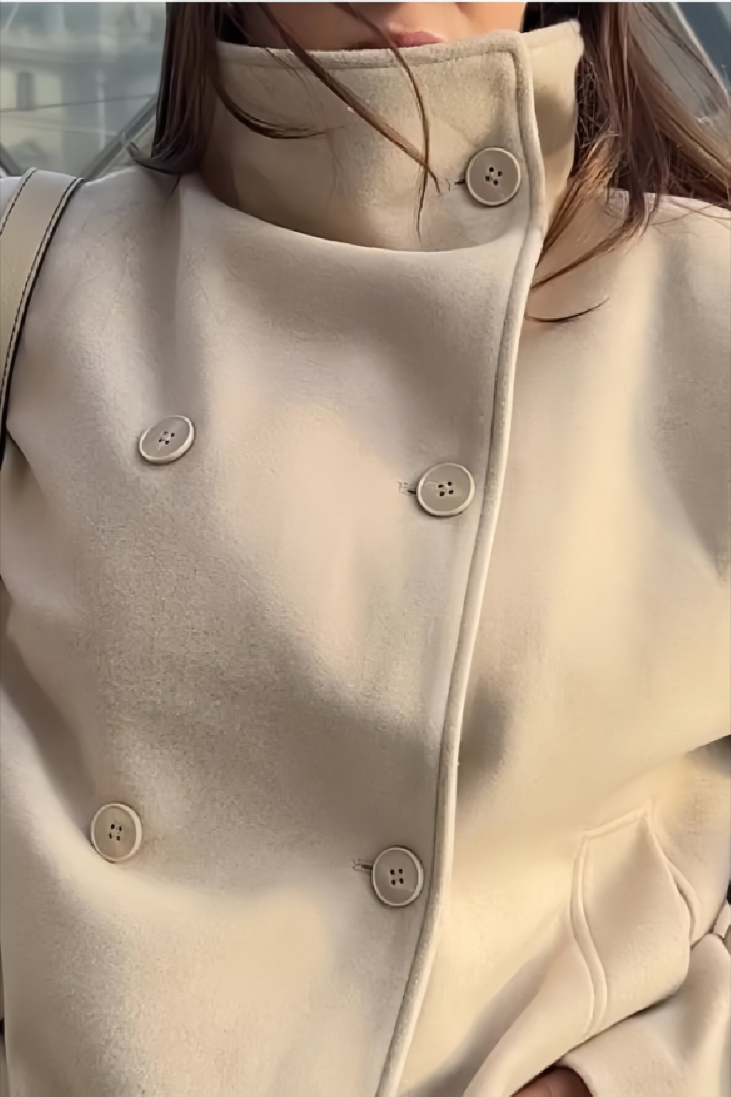 Wool Button High Collar Coat