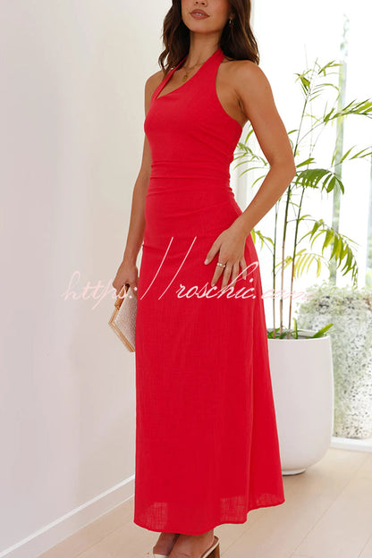 Color Sleeveless Halter Neck Backless Slim Fit Maxi Dress