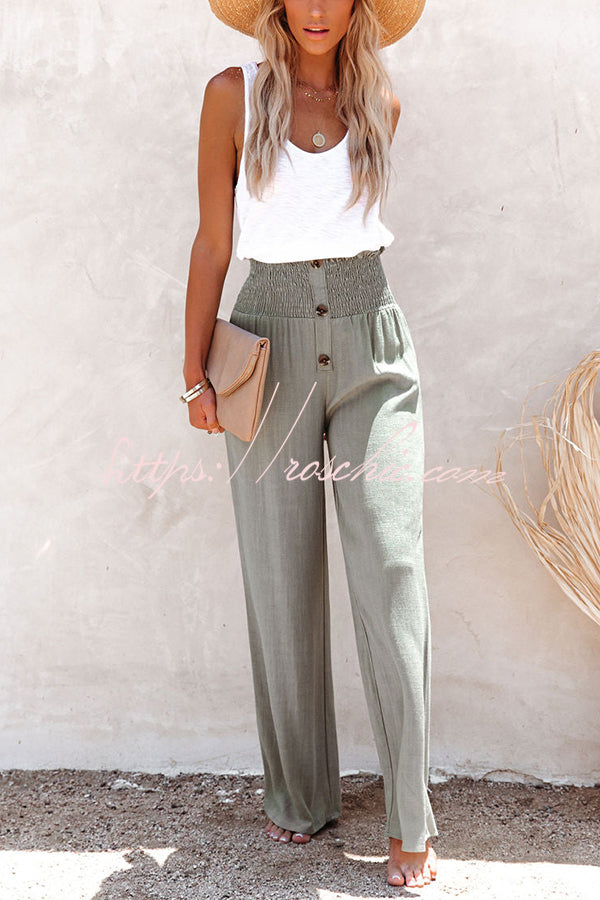 Kamille Linen Blend High Rise Smocked Pants
