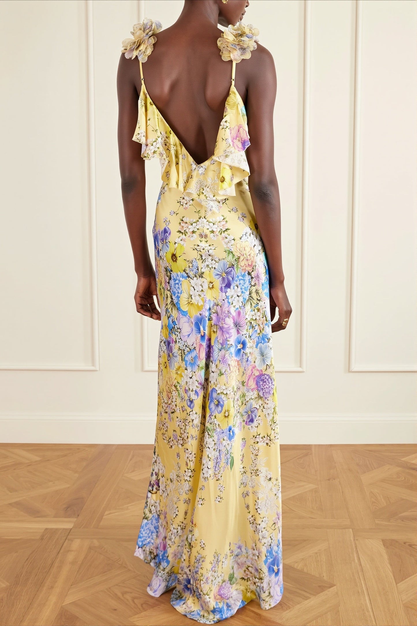 Ruffle Strap Backless Maxi Dress