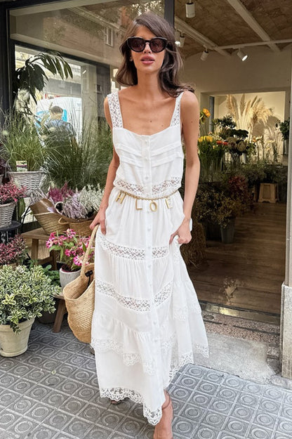 Lace Patchwork Ruffle Loose Maxi Dress