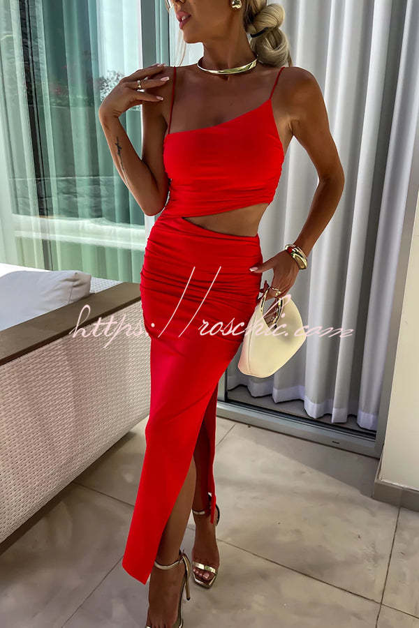 Partner Asymmetrical Cutouts Slit Stretch Maxi Dress