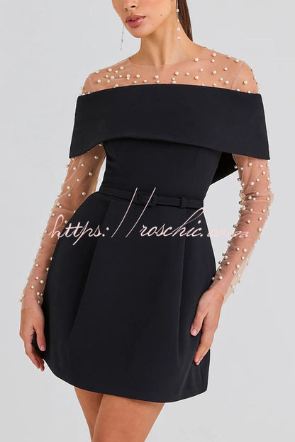 Evening Lapel Bandeau Removable Belt Pocketed Mini Dress