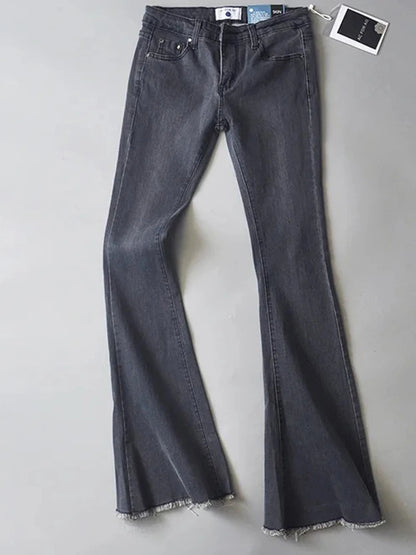 Retro Low Waist Blue Jeans for Bodycon Flared Pants Basic Slim Fit Summer Street Jeans Woman