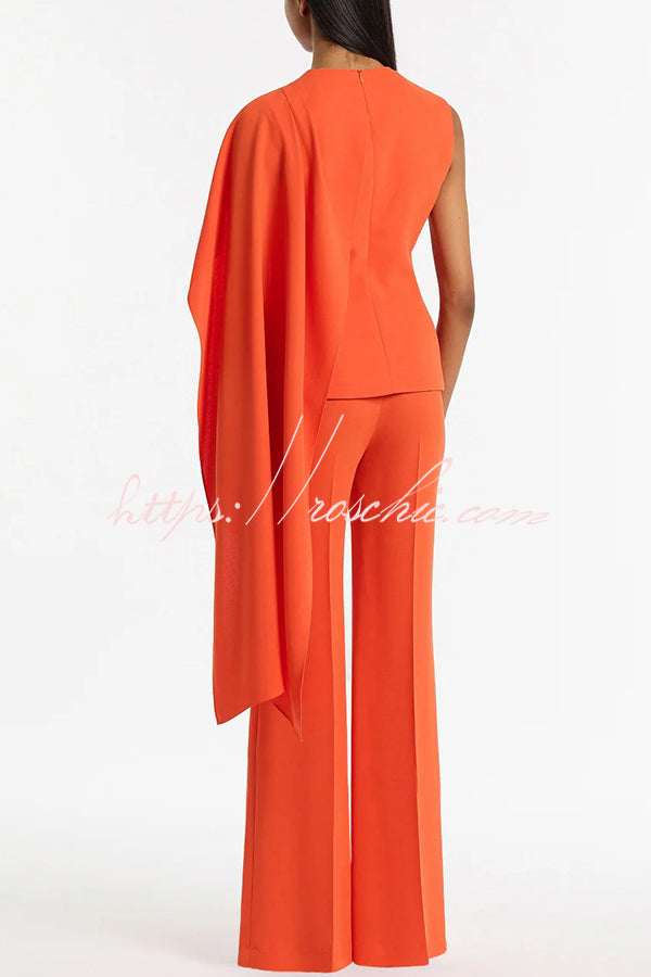 Perfect Balance Asymmetric Draped Cape Top and High Waist Flared Pants Set