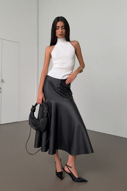 Black Pu Leather High-waisted Maxi Skirt
