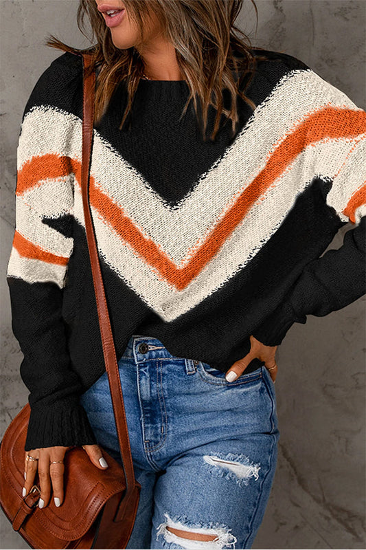 Chevron Drop Shoulder Knit Sweater