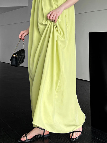 Loose Sleeveless Elasticity Pleated Color Split-joint Off-the-shoulder Maxi Dresses