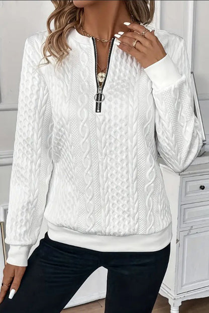 Color Long Sleeve Round Neck Zipper Sweatshirt
