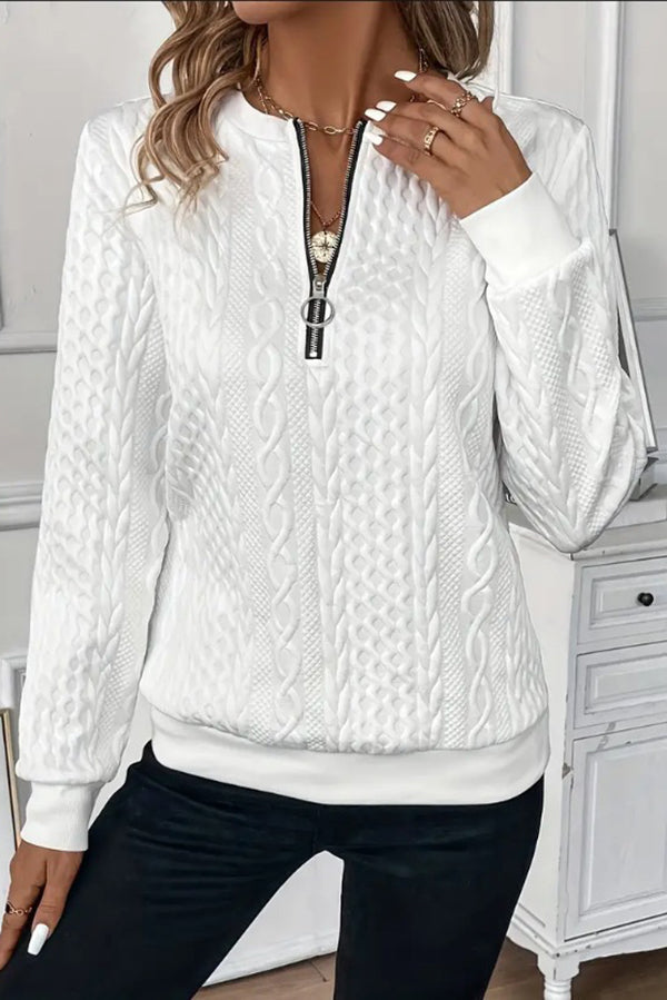 Color Long Sleeve Round Neck Zipper Sweatshirt