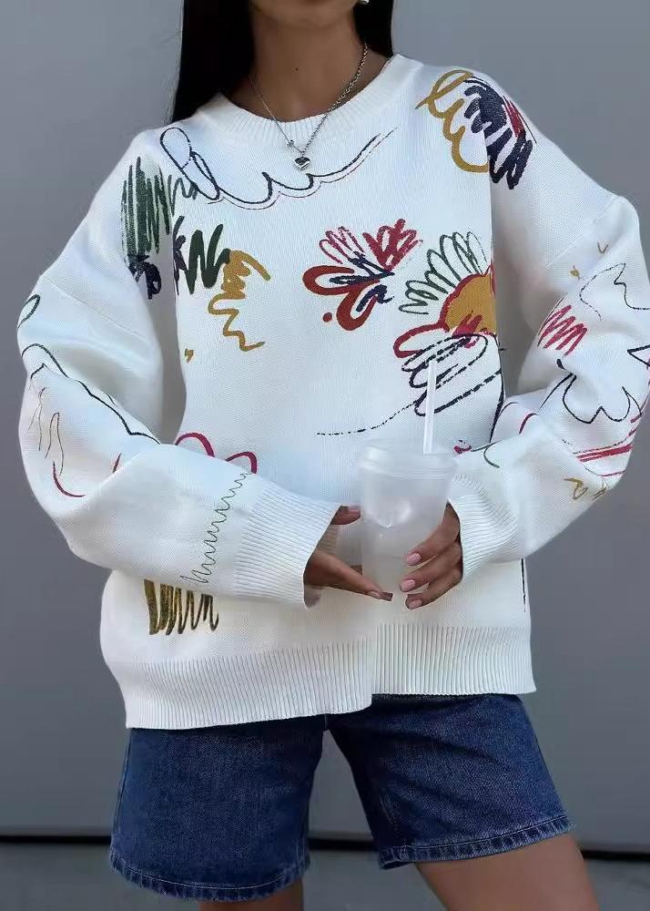 Colorful Abstract Print Crew Neck Oversized Sweater