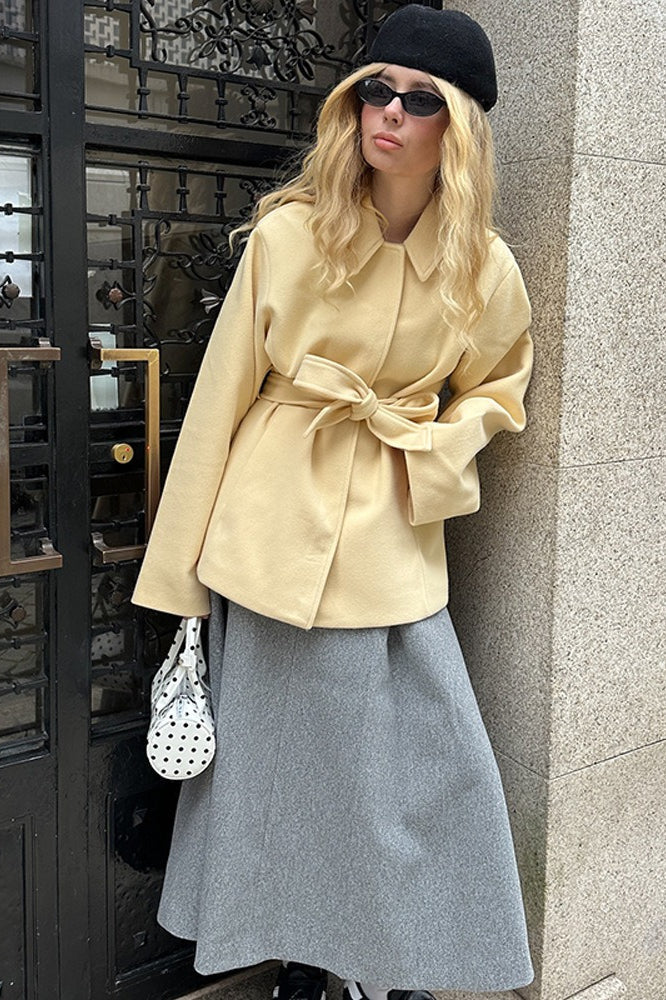 Color Belted Midi Wool Blend Coat