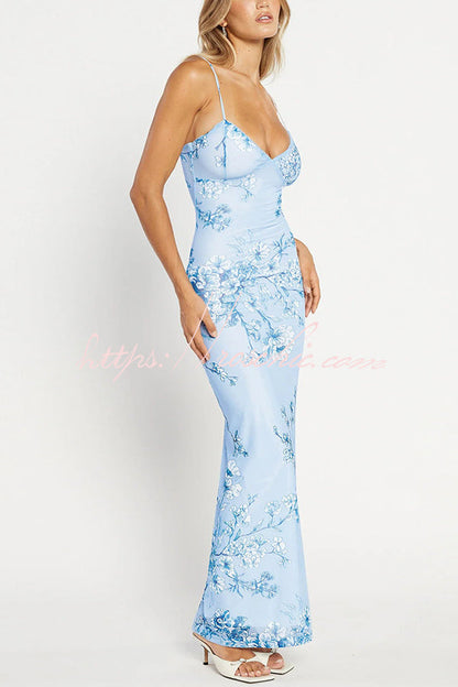 Reveling in the Unknown Print Slip Stretch Maxi Dress