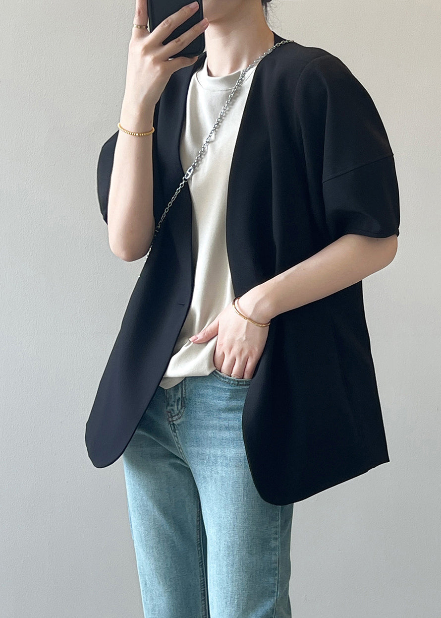 French Apricot V Neck Puff Sleeve Button Coat Qc006
