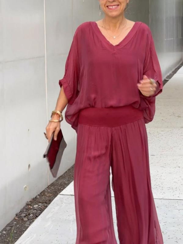 Esmeralda – Chiffon Wide-leg Pants Two-piece Set